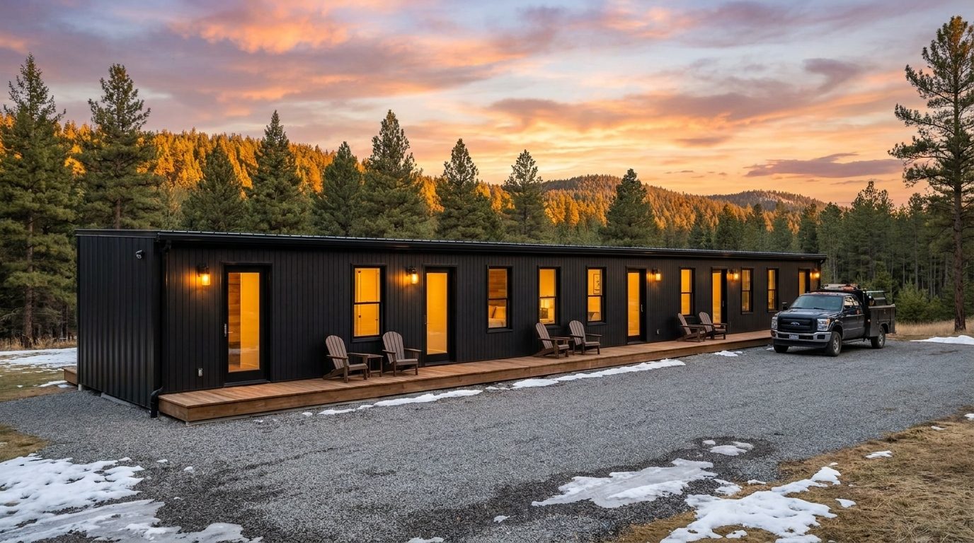 Hébergement pour travailleurs : motel 5 chambres en un seul module 16 × 69