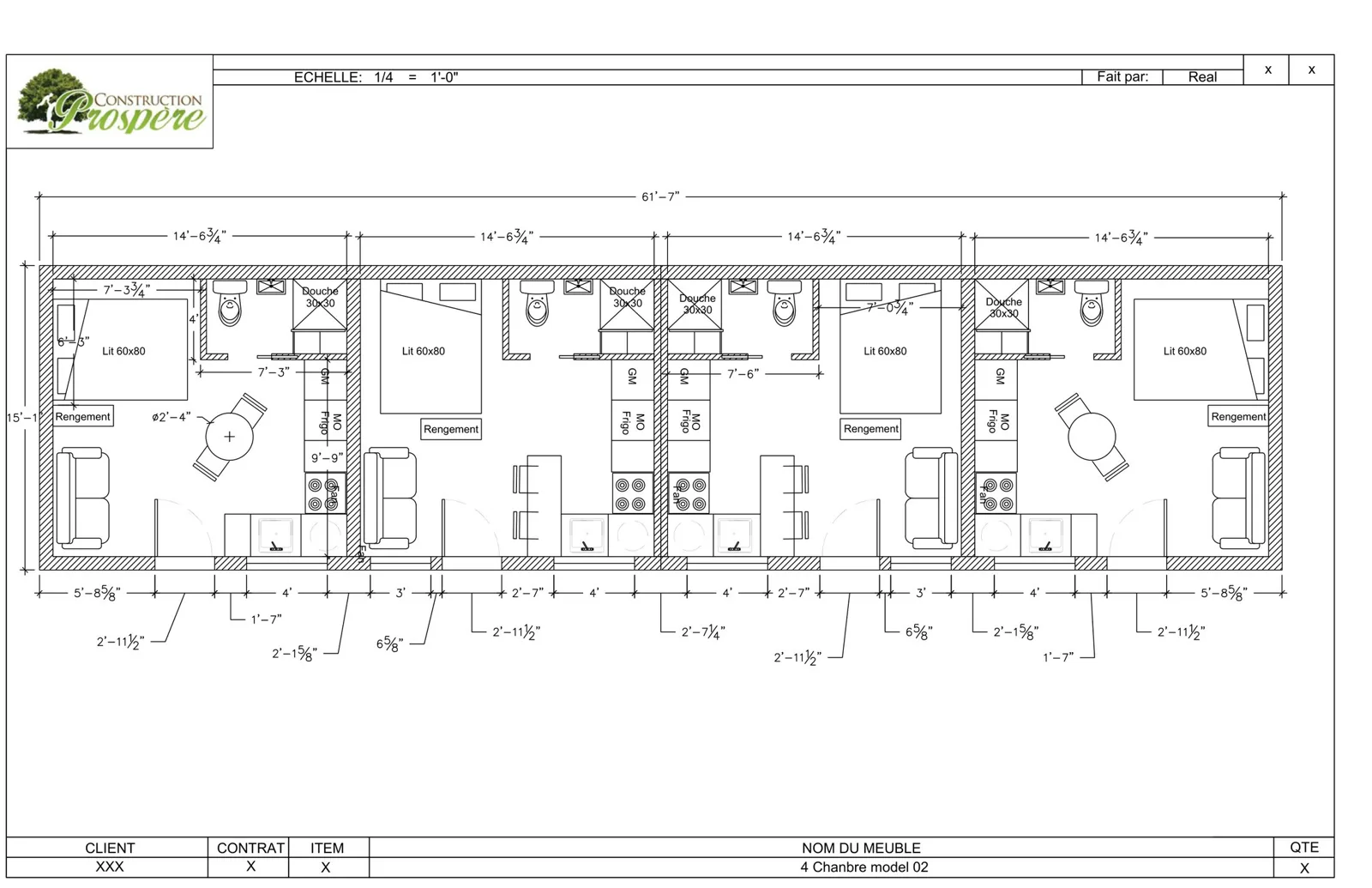 Hébergement 4 chambres · plan d'étage
