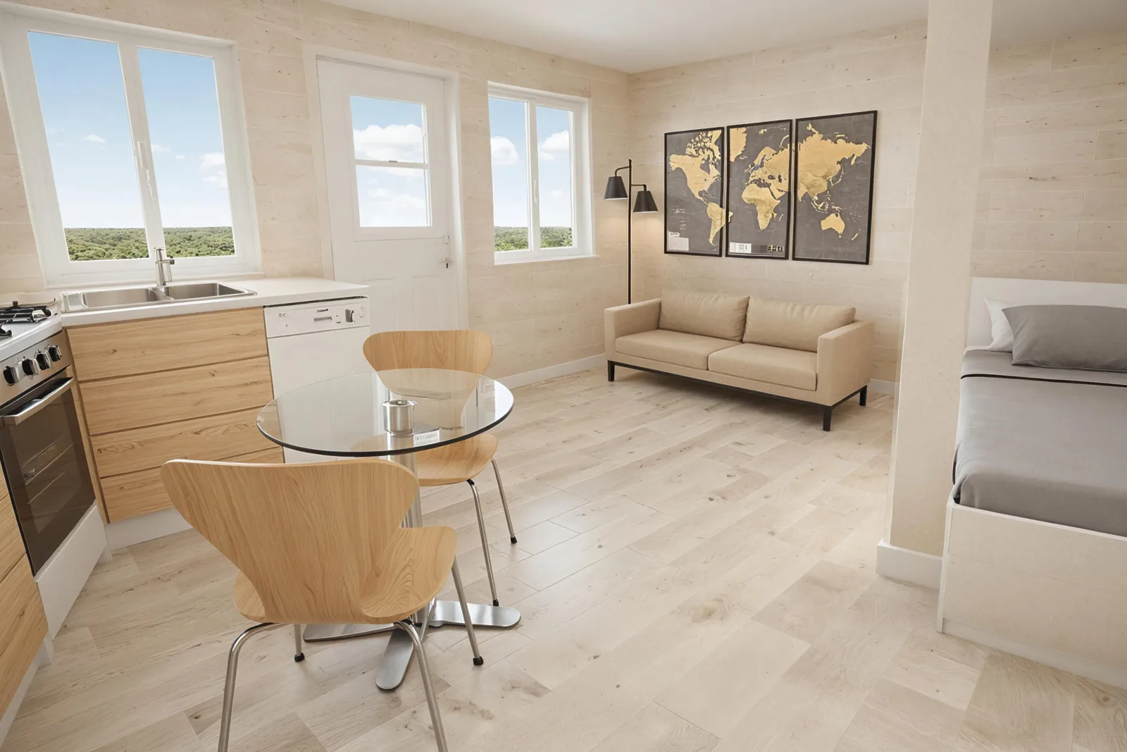 Chambre · cuisinette et coin repas