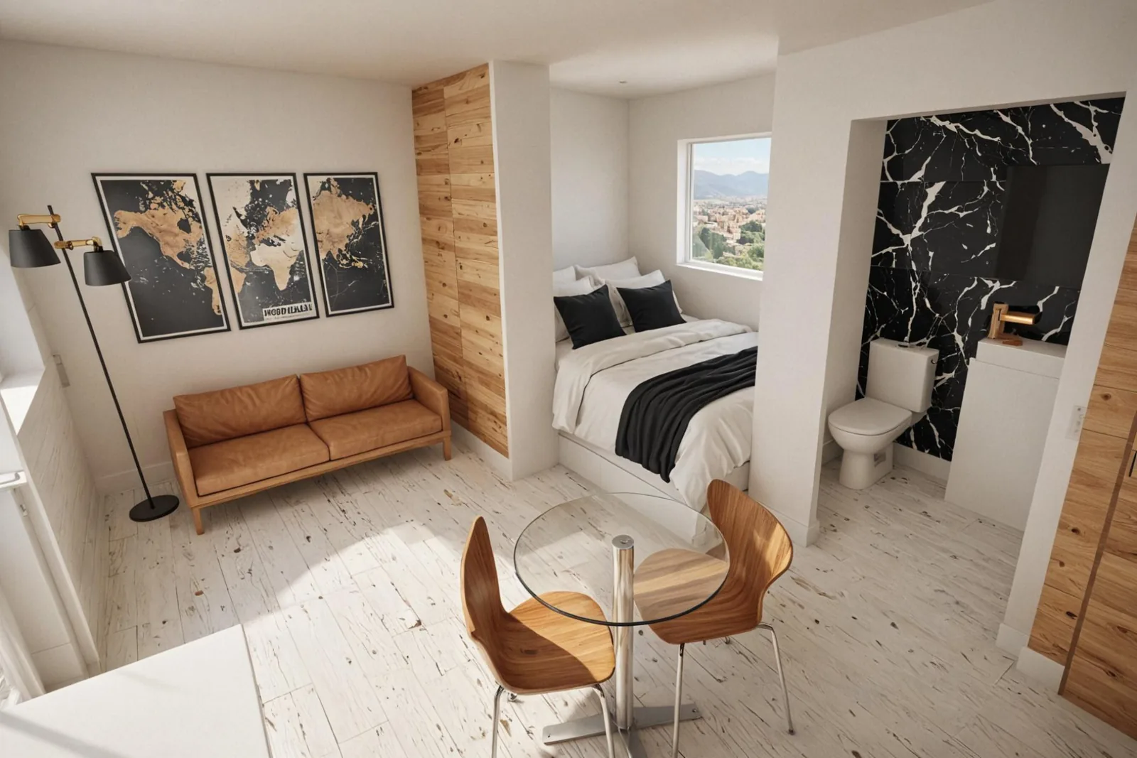 Chambre · lit et salle de bain