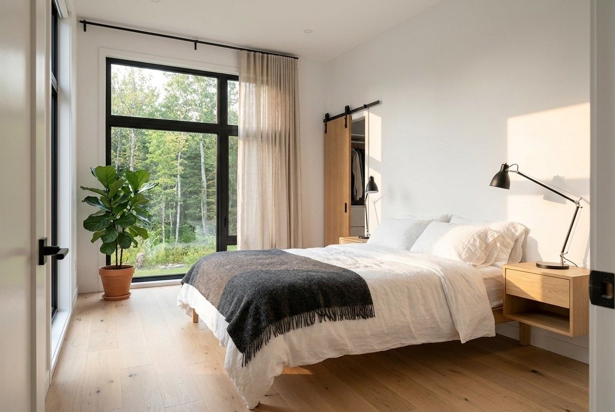 Une chambre au calme, la lumière du matin, la cour juste derrière.