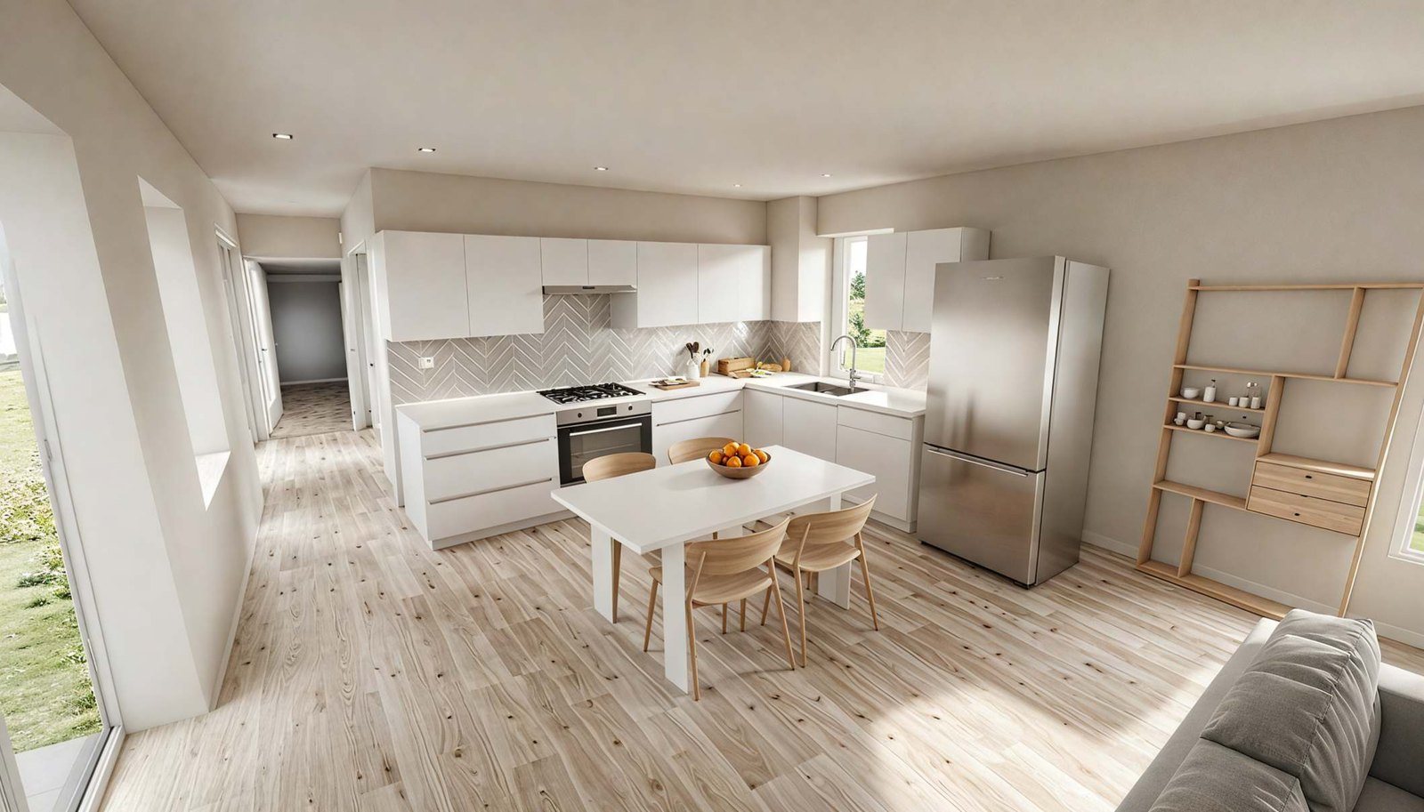 Une cuisine complète et pratique, avec du rangement pour tout.