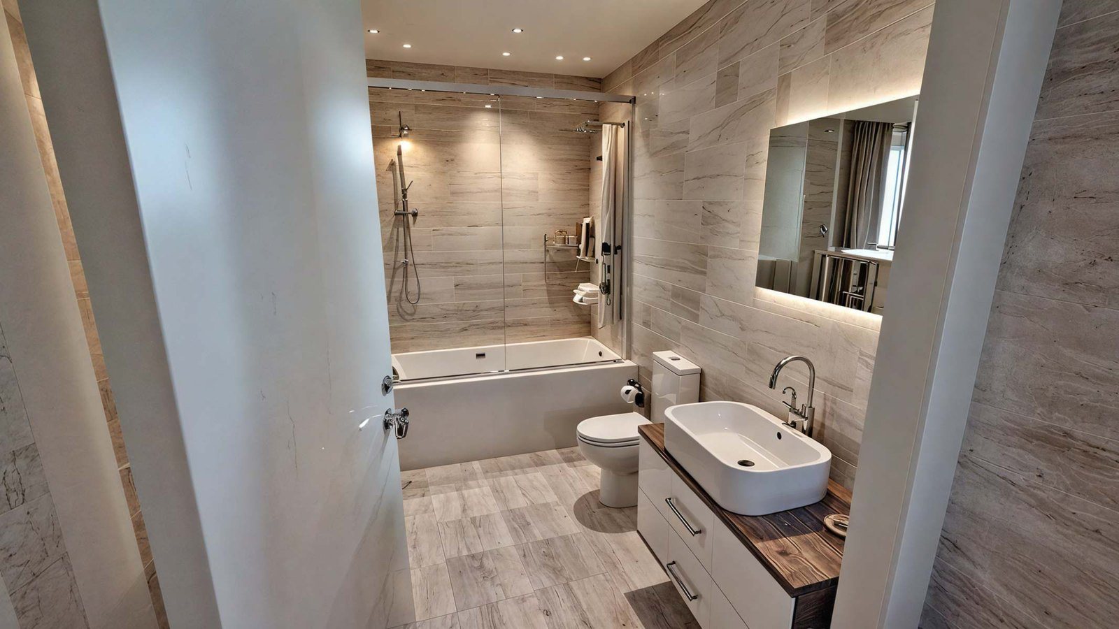 Une salle de bain complète, bain et douche, sans rien à refaire.