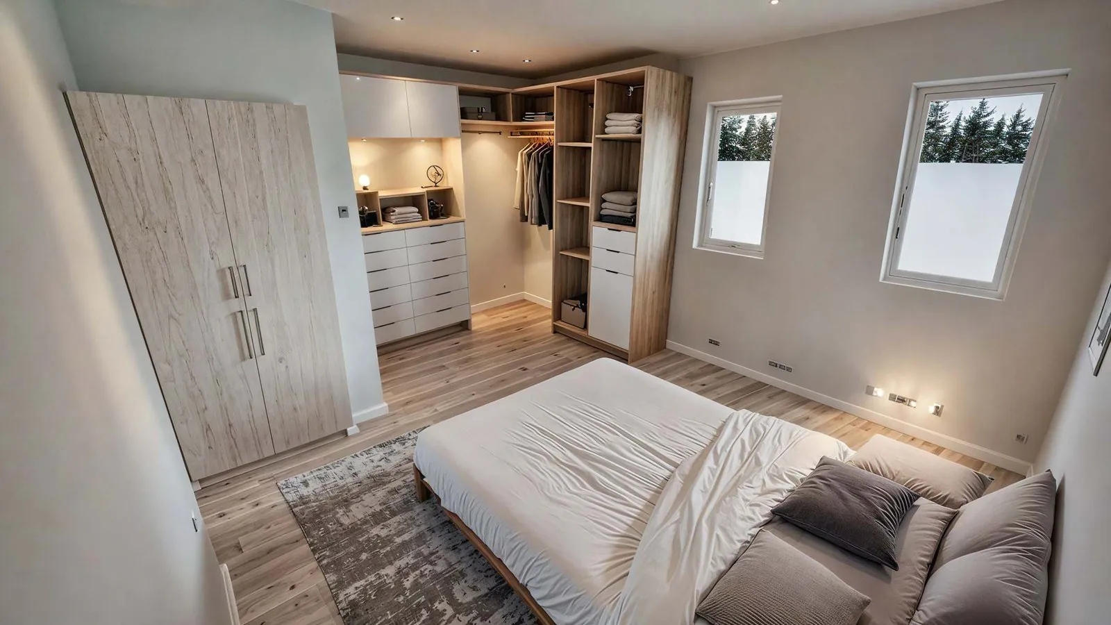 Une chambre principale avec walk-in : tout est rangé, rien ne traîne.