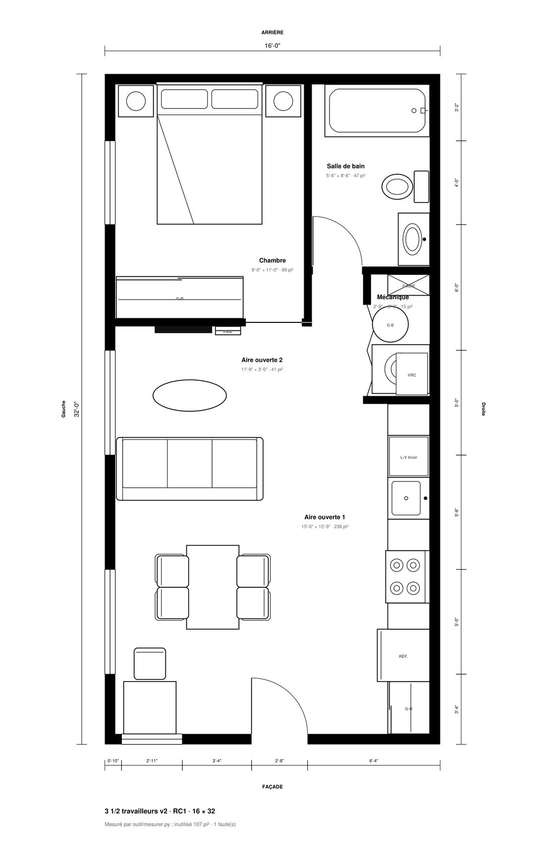 Plan du logement 3½, 16 × 32 pi